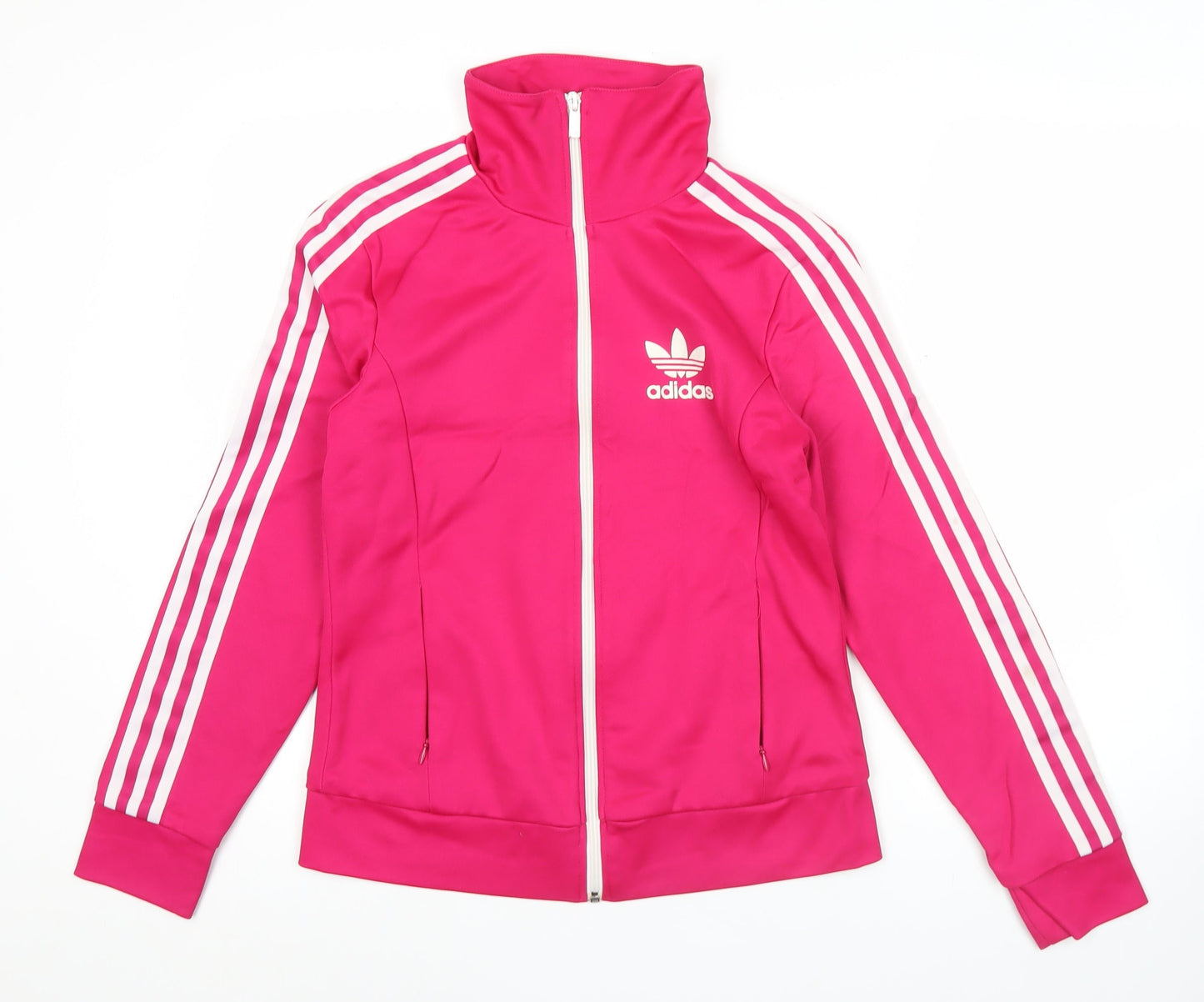Adidas Womens Pink Track Jacket Size 10 Full Zip Slim Fit