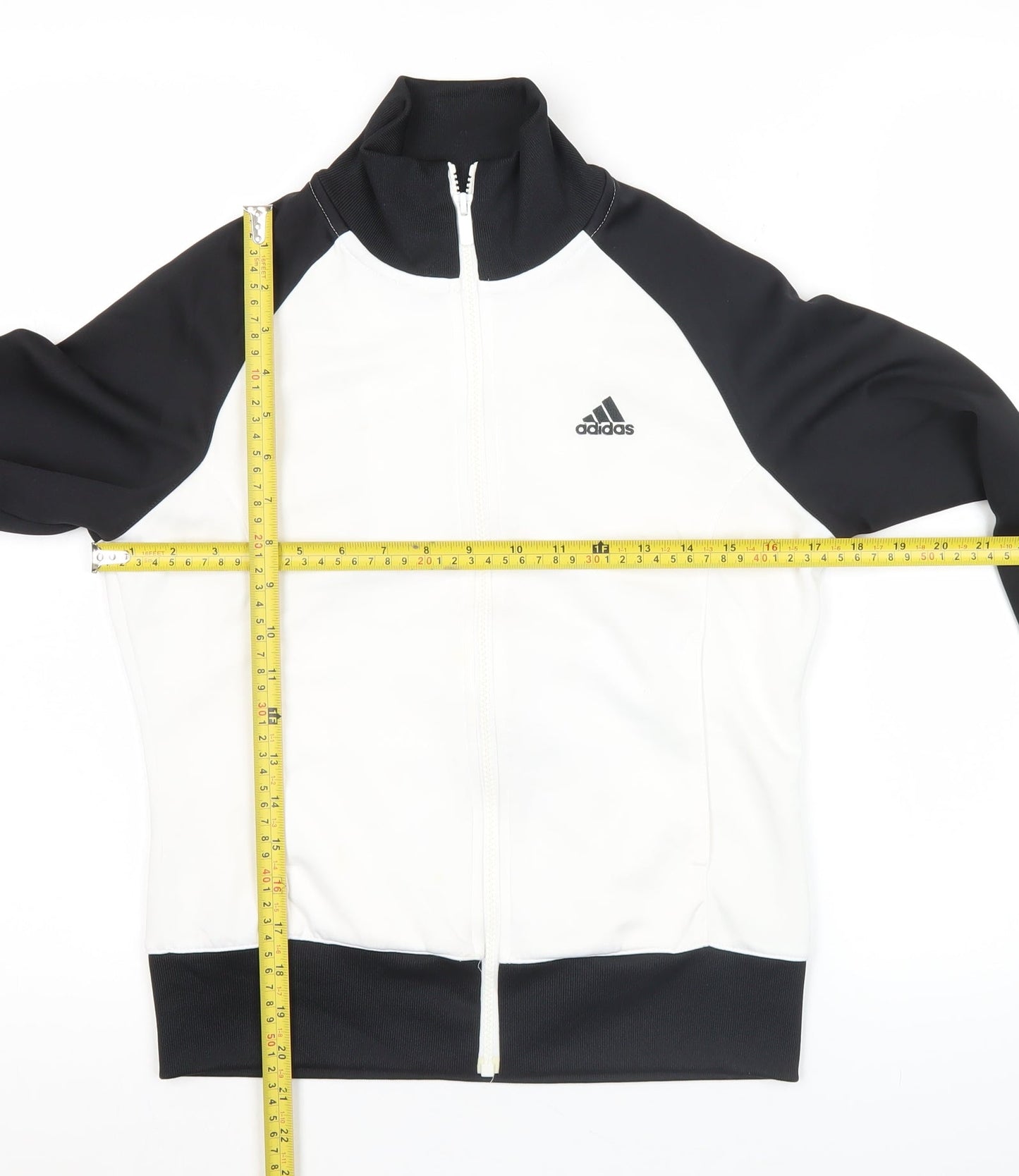 Adidas Womens Black White Track Jacket Size 6 Full Zip Activewear