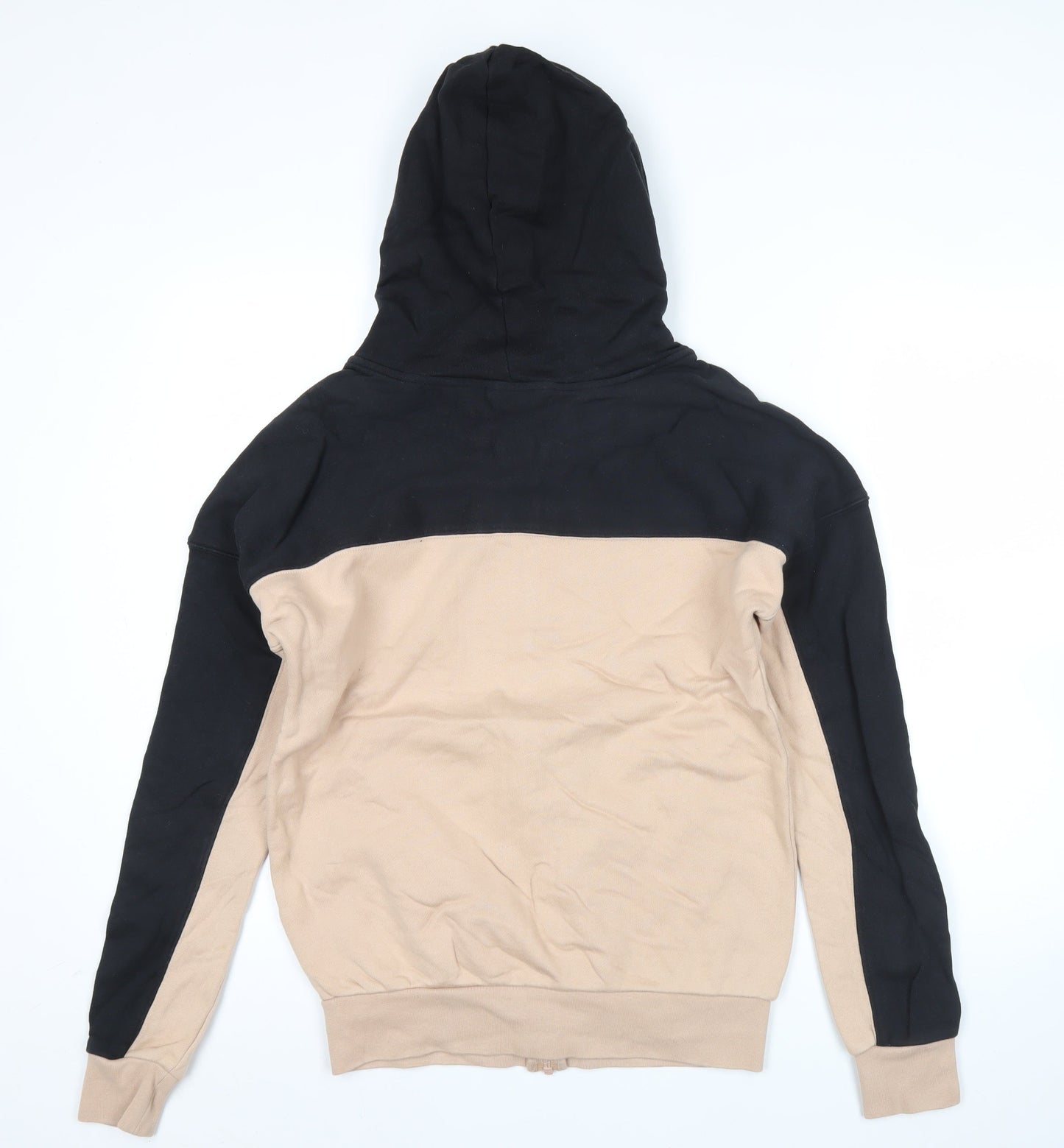 Adidas Womens Hoodie Beige Black Small Full Zip Cotton Sportswear