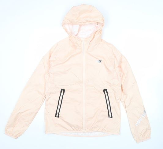 New Balance Womens Beige Windbreaker Jacket S Hooded Lightweight
