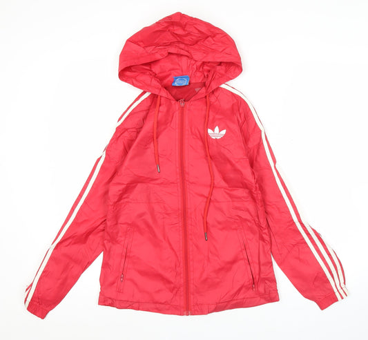 Adidas Womens Red Medium Hooded Windbreaker Jacket