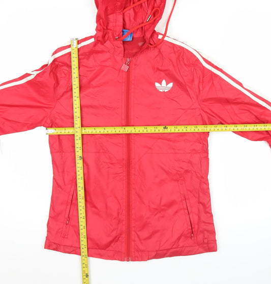 Adidas Womens Red Medium Hooded Windbreaker Jacket