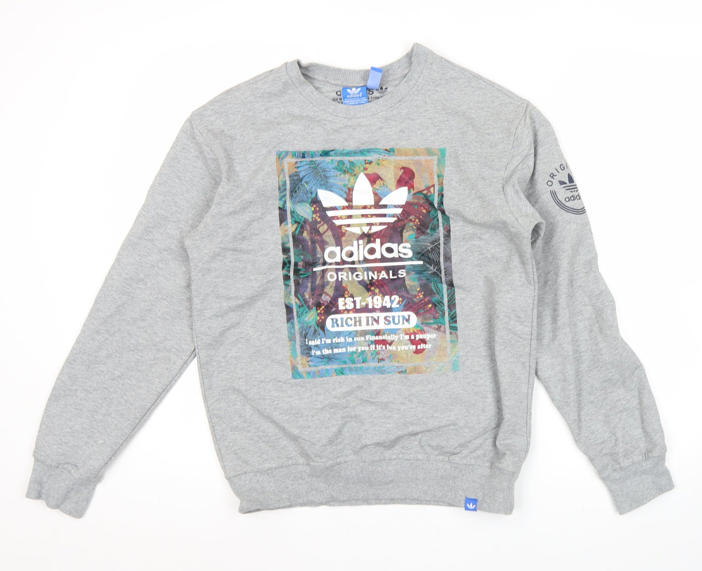 Adidas Originals Mens Grey L Sweatshirt Pullover Crew Neck Graphic