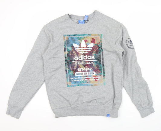 Adidas Originals Mens Grey L Sweatshirt Pullover Crew Neck Graphic
