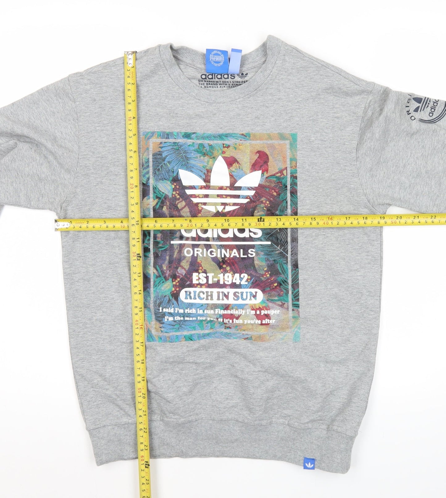 Adidas Originals Mens Grey L Sweatshirt Pullover Crew Neck Graphic