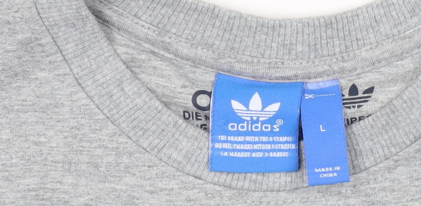 Adidas Originals Mens Grey L Sweatshirt Pullover Crew Neck Graphic