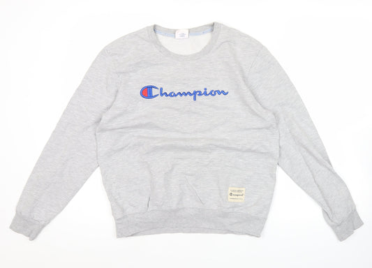 Champion Mens Grey XL Pullover Sweatshirt Crew Neck Logo Jumper