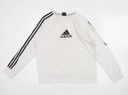 Adidas Men’s White XL Sweatshirt Pullover Crew Neck Logo Sports Top