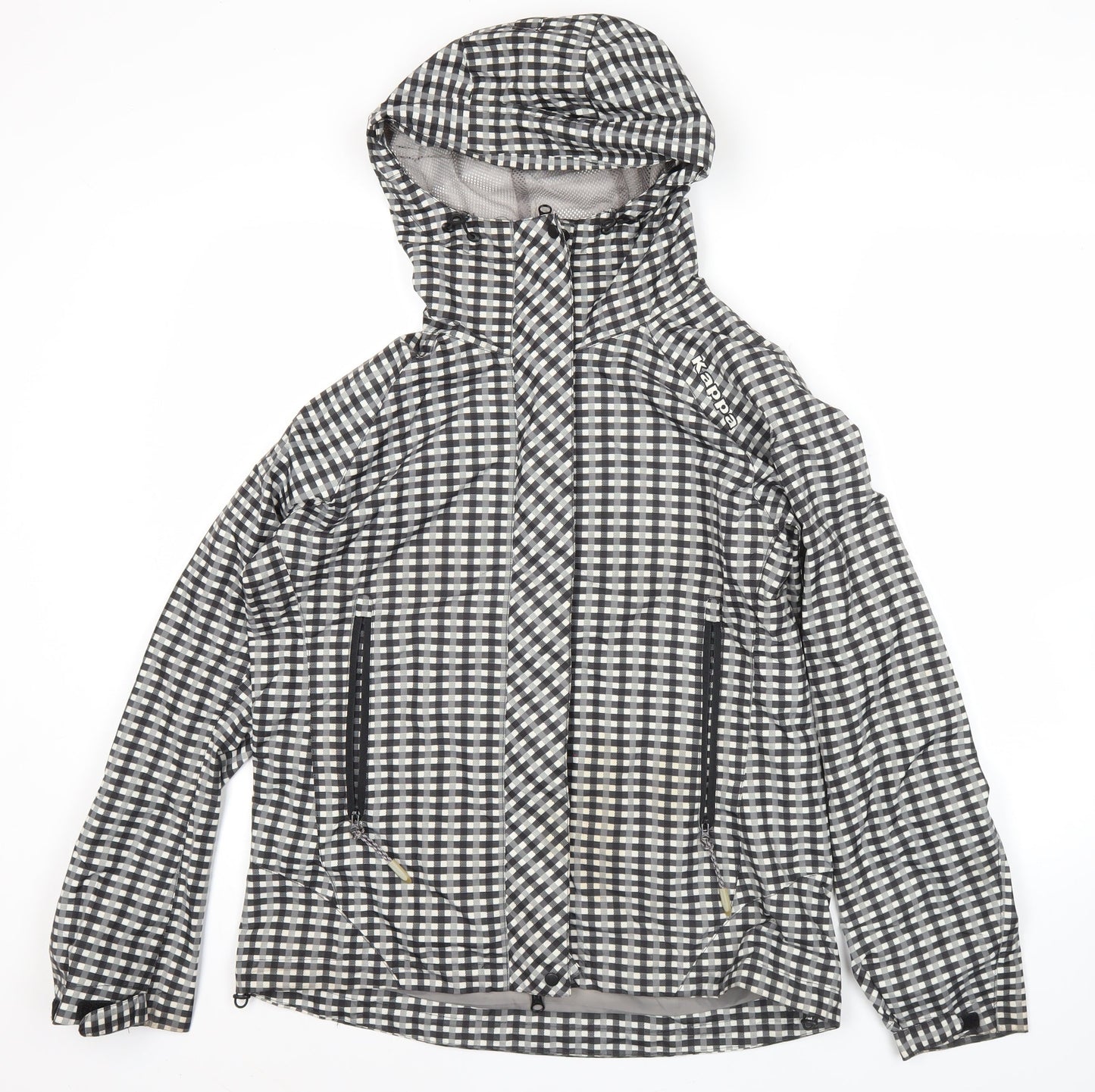 Kappa Women’s Black Check Hooded Rain Jacket Size 10