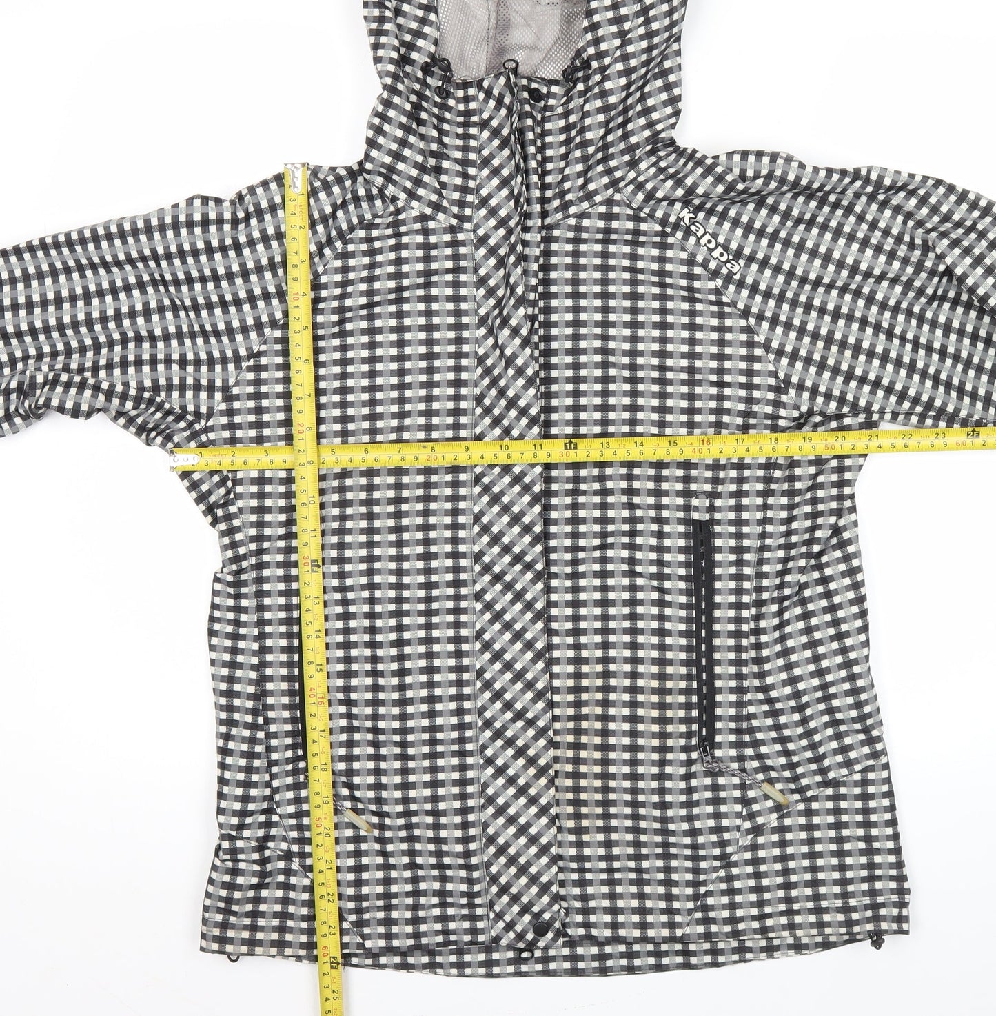 Kappa Women’s Black Check Hooded Rain Jacket Size 10