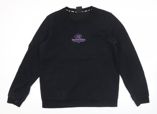Skechers Womens Black Sweatshirt UK 12 Regular Fit Cotton Blend