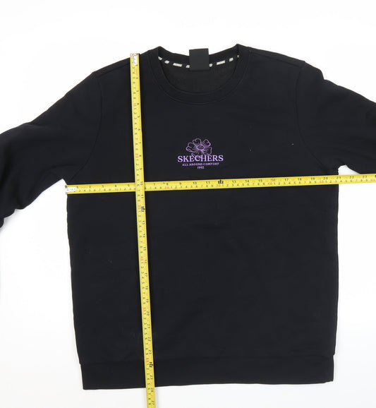 Skechers Womens Black Sweatshirt UK 12 Regular Fit Cotton Blend
