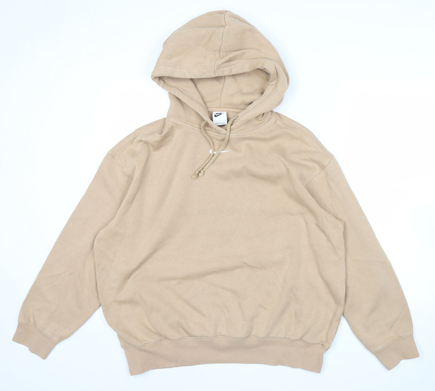 Nike Men Beige Pullover Hoodie L Regular Fit Fleece Logo