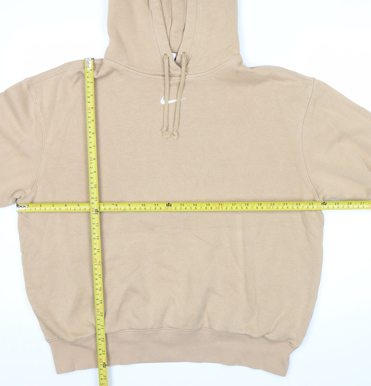 Nike Men Beige Pullover Hoodie L Regular Fit Fleece Logo