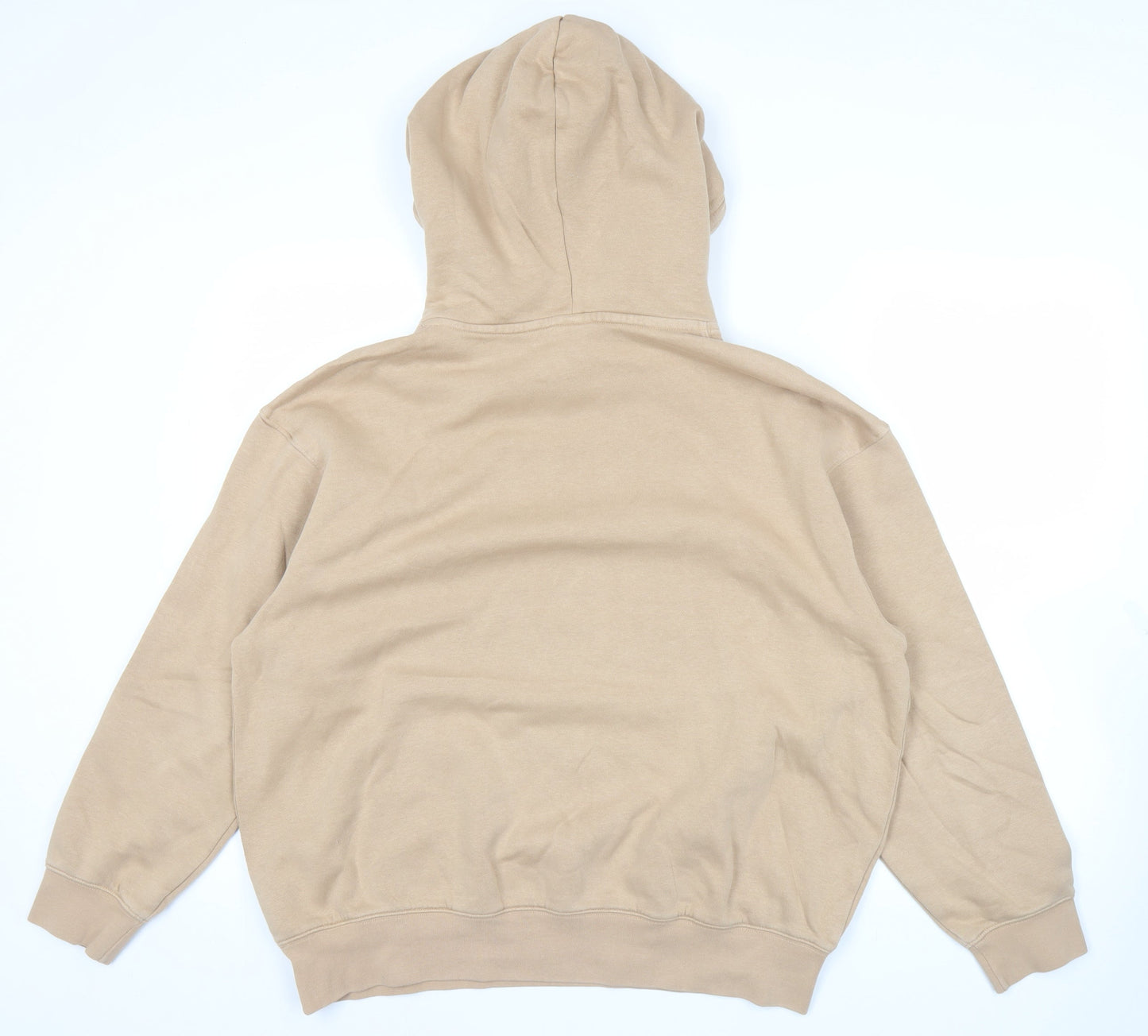 Nike Men Beige Pullover Hoodie L Regular Fit Fleece Logo