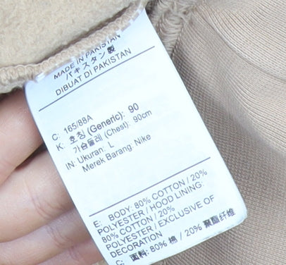 Nike Men Beige Pullover Hoodie L Regular Fit Fleece Logo