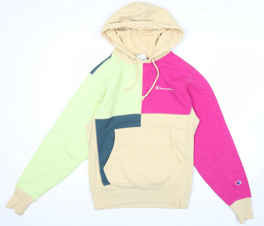 Champion Men’s Colour Block Hoodie Small Beige Green Pink Retro