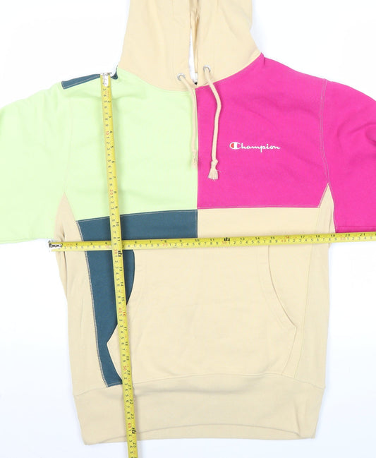 Champion Men’s Colour Block Hoodie Small Beige Green Pink Retro