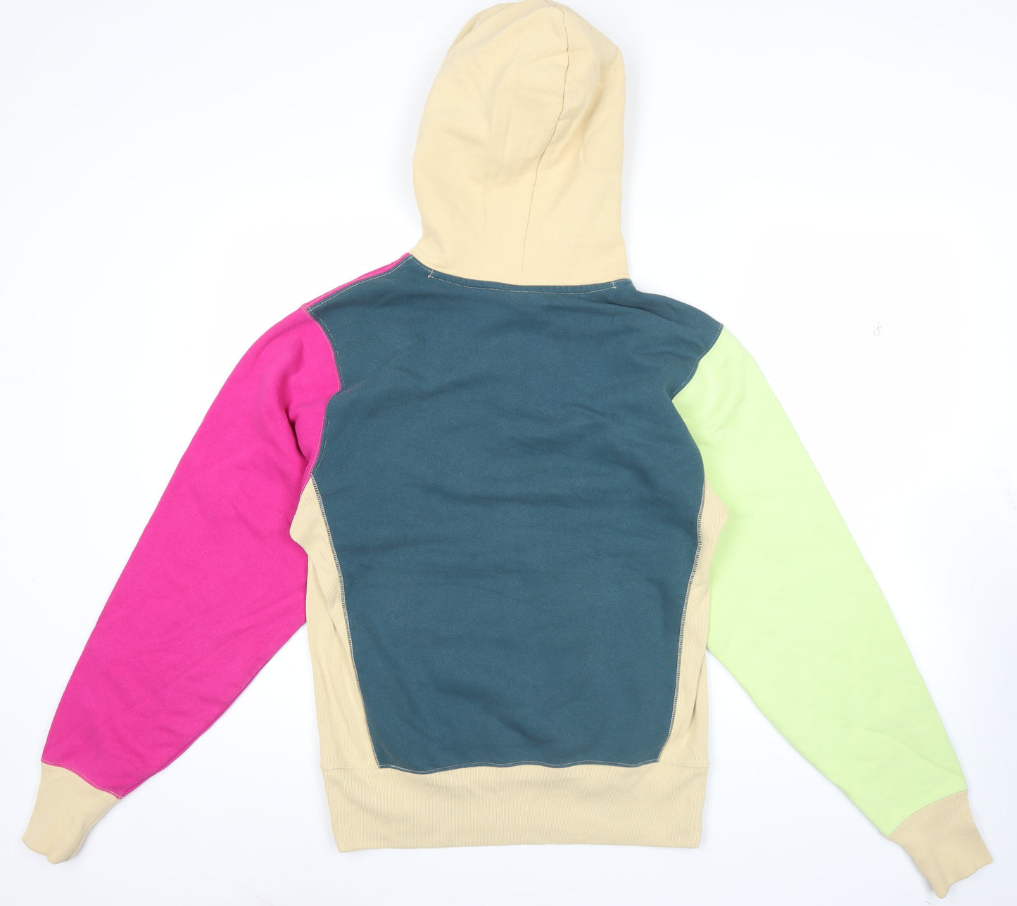 Champion Men’s Colour Block Hoodie Small Beige Green Pink Retro