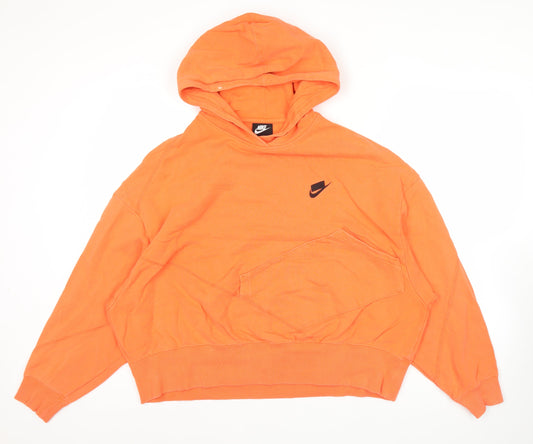 Nike Mens Orange Pullover Hoodie Size M Logo Fleece Sweatshirt