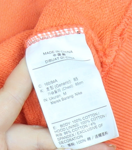 Nike Mens Orange Pullover Hoodie Size M Logo Fleece Sweatshirt