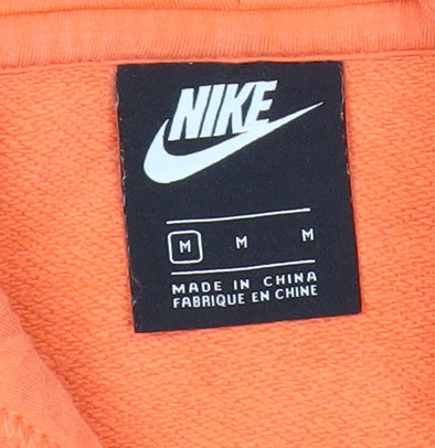Nike Mens Orange Pullover Hoodie Size M Logo Fleece Sweatshirt