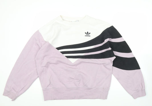 Adidas Womens Sweatshirt Purple White Black Size 10 Colourblock Pullover