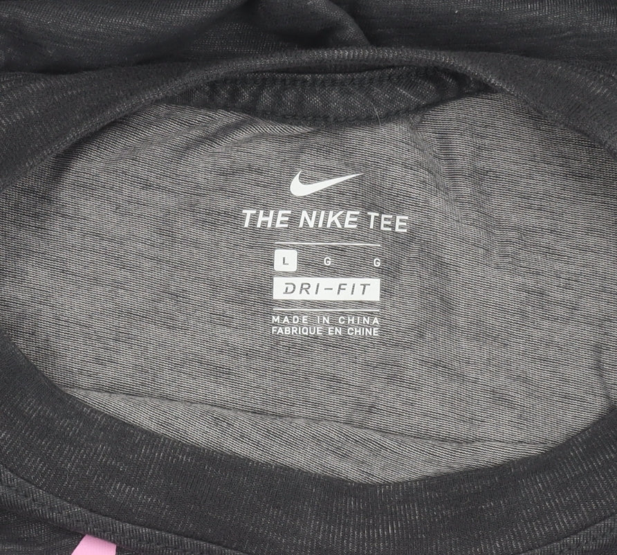 Nike Womens Black T-Shirt Large Dri-Fit Crew Neck Sports Tee