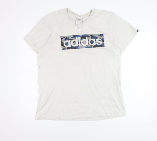 Adidas Mens White Medium Graphic Logo Crew Neck T-Shirt