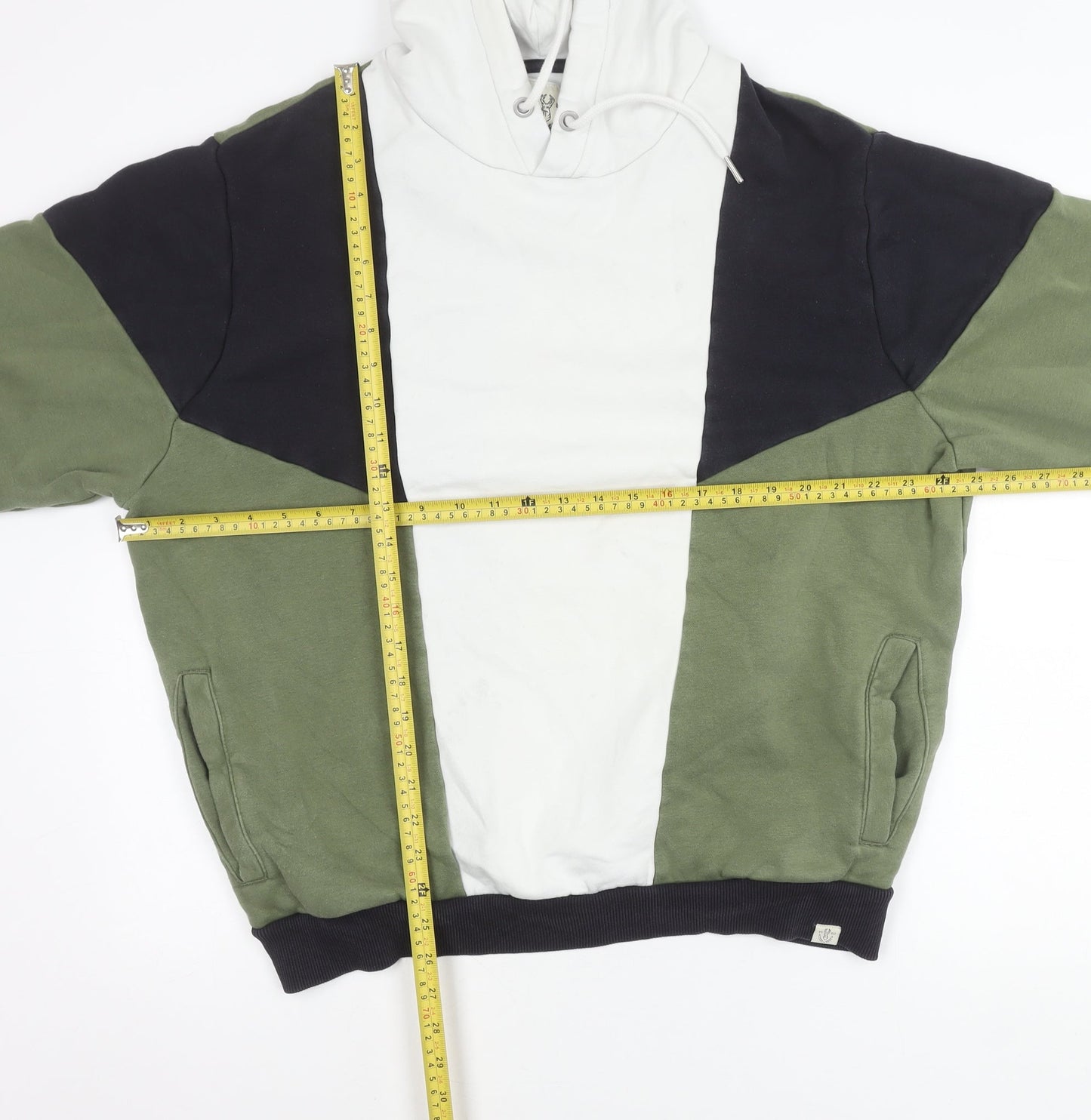 Next Men's XL Pullover Hoodie Green White Black Colour Block