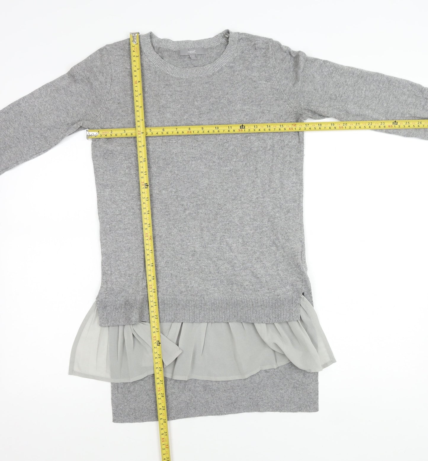 Next Women’s Grey Tunic Jumper Dress Size 6 Crew Neck Long Sleeve