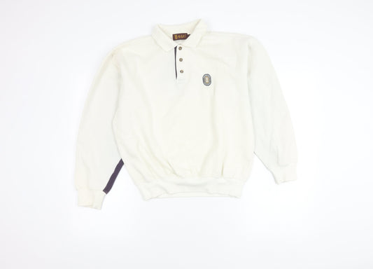 U-Right Men’s White Collared Henley Sweatshirt M Retro Graphic Sportswear