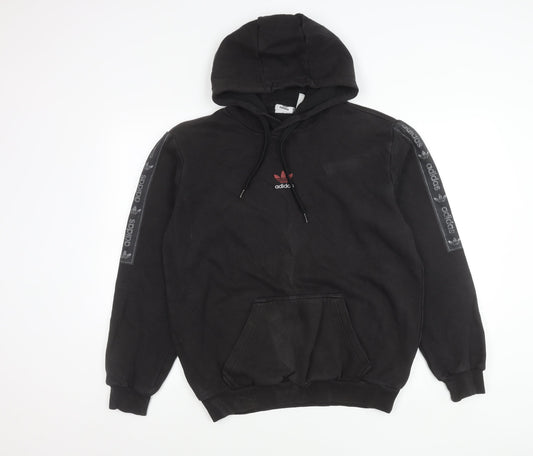 Adidas Mens Black Pullover Hoodie Medium Regular Fit Logo Sportswear