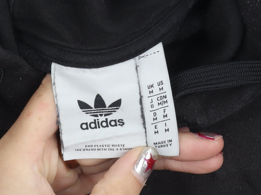 Adidas Mens Black Pullover Hoodie Medium Regular Fit Logo Sportswear