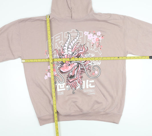boohooMAN Men’s Pink Dragon Graphic Pullover Hoodie Size M