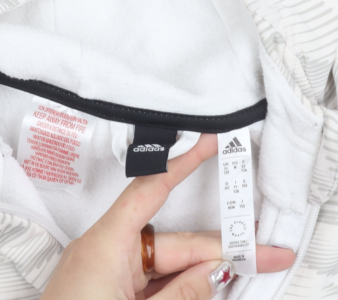 Adidas Boys White Track Jacket Hoodie 12 Years Full Zip Logo Sportswear