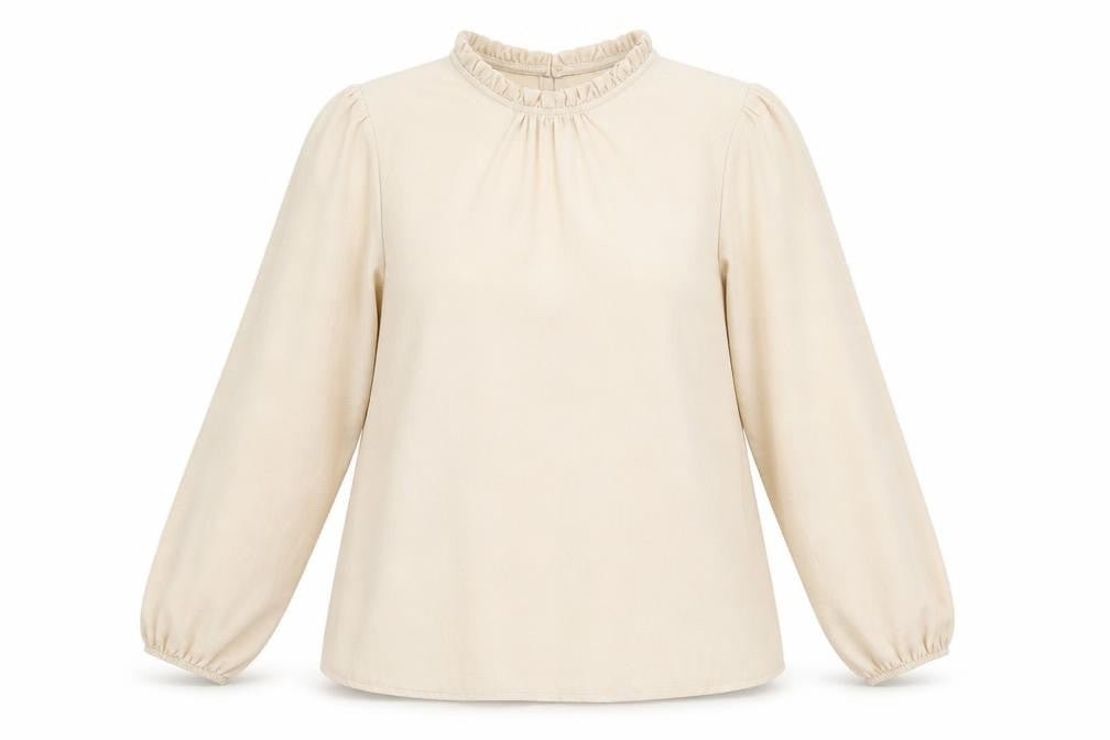 Boohoo Women’s Beige Ruffle Blouse UK 10 Long Sleeve Workwear Top