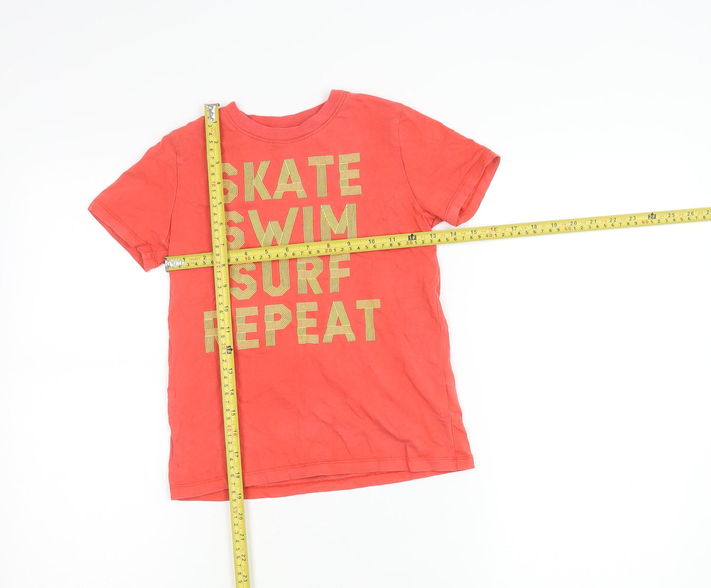 Lands' End Boys Red Graphic T-Shirt 8-9 Years Skate Surf Swim Crew Neck