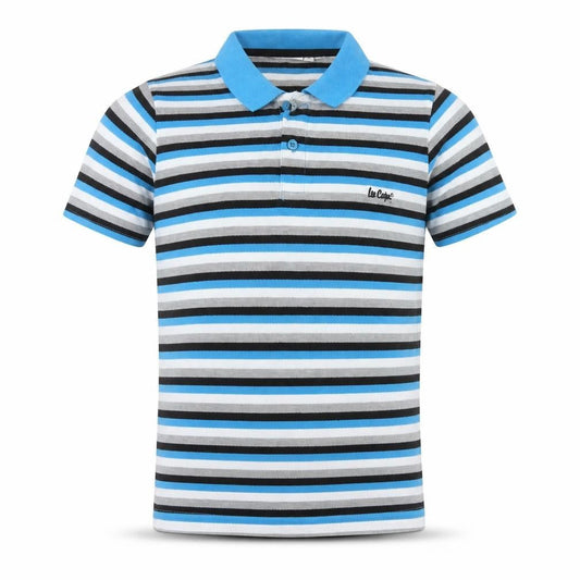 Lee Cooper Boys Blue Striped Polo Shirt 13 Years Short Sleeve Cotton Blend