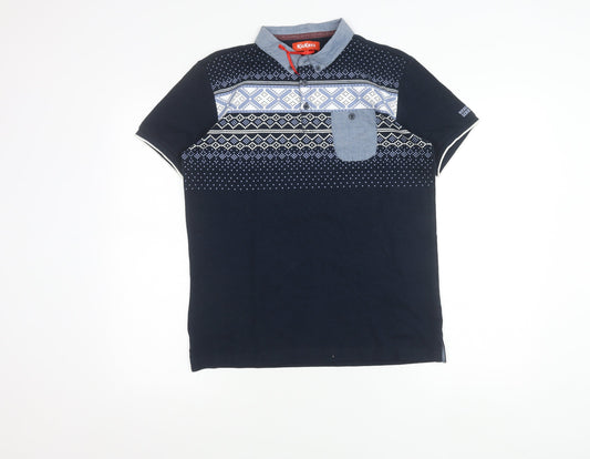 Kickers Boys Blue Polo Shirt 15 Years Geometric Pattern Short Sleeve