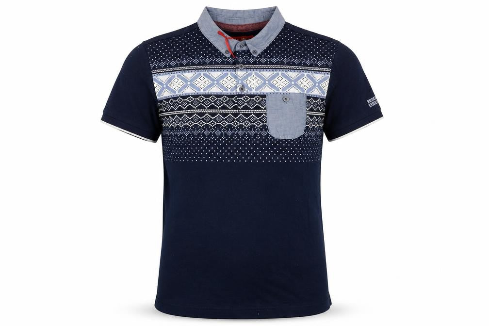 Kickers Boys Blue Polo Shirt 15 Years Geometric Pattern Short Sleeve