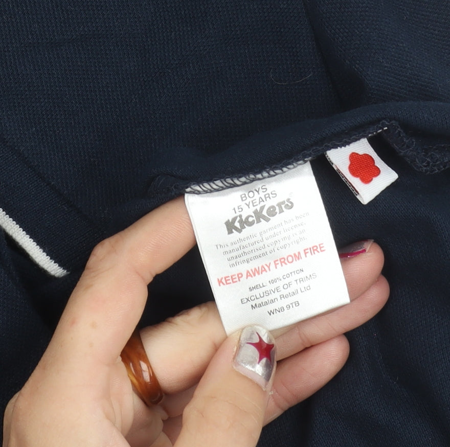 Kickers Boys Blue Polo Shirt 15 Years Geometric Pattern Short Sleeve