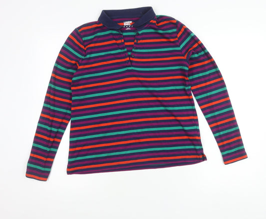 Lands' End Women Multicoloured Petite S Button-Up Jersey Cotton Top