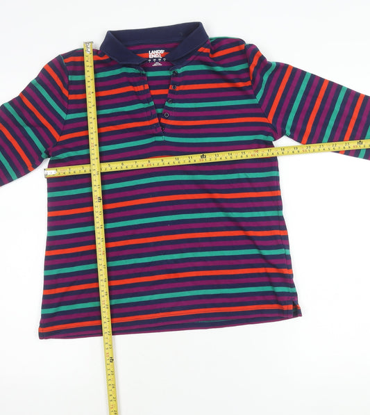 Lands' End Women Multicoloured Petite S Button-Up Jersey Cotton Top