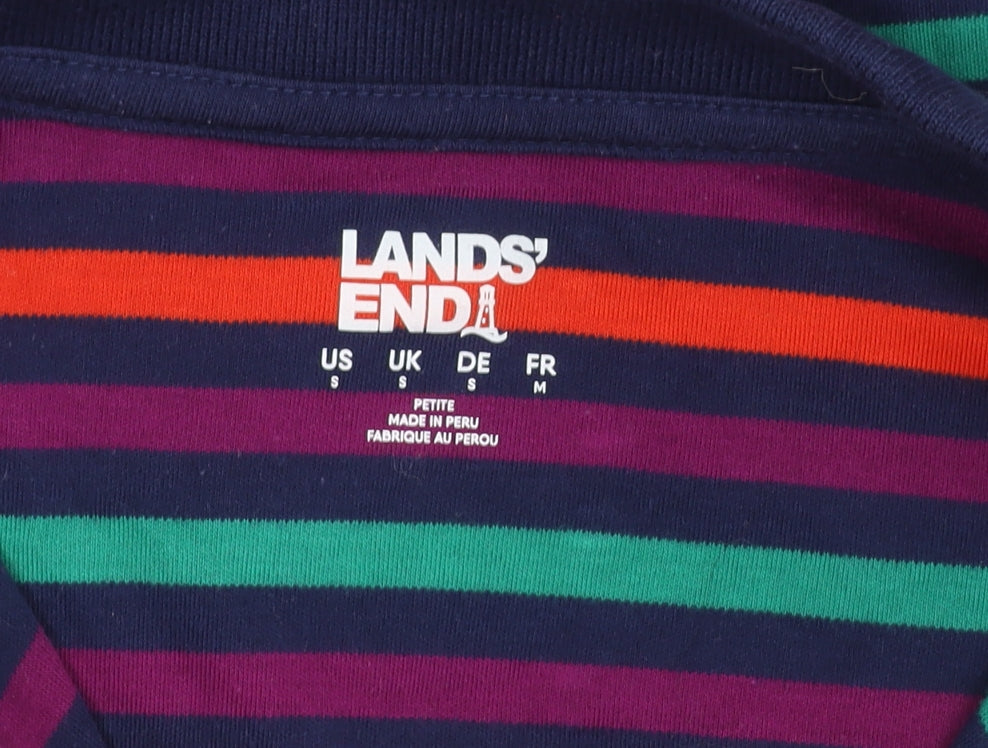 Lands' End Women Multicoloured Petite S Button-Up Jersey Cotton Top