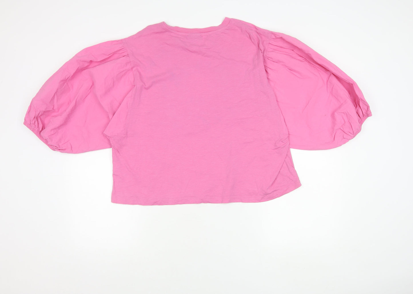 Oliver Bonas Women Pink Cotton Balloon Sleeve T-Shirt UK 16