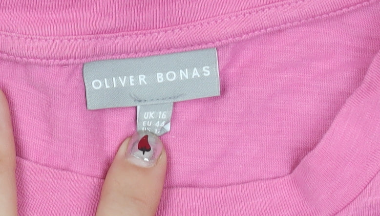 Oliver Bonas Women Pink Cotton Balloon Sleeve T-Shirt UK 16