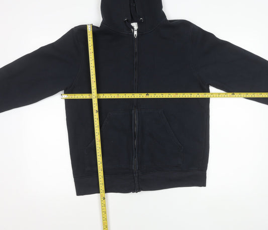MNG Women Black Hooded Full Zip Cotton Blend Jacket Size 8