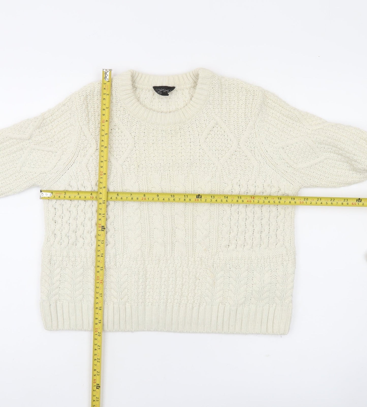 Topshop Women Ivory Cable-Knit Jumper UK 12 Regular Fit