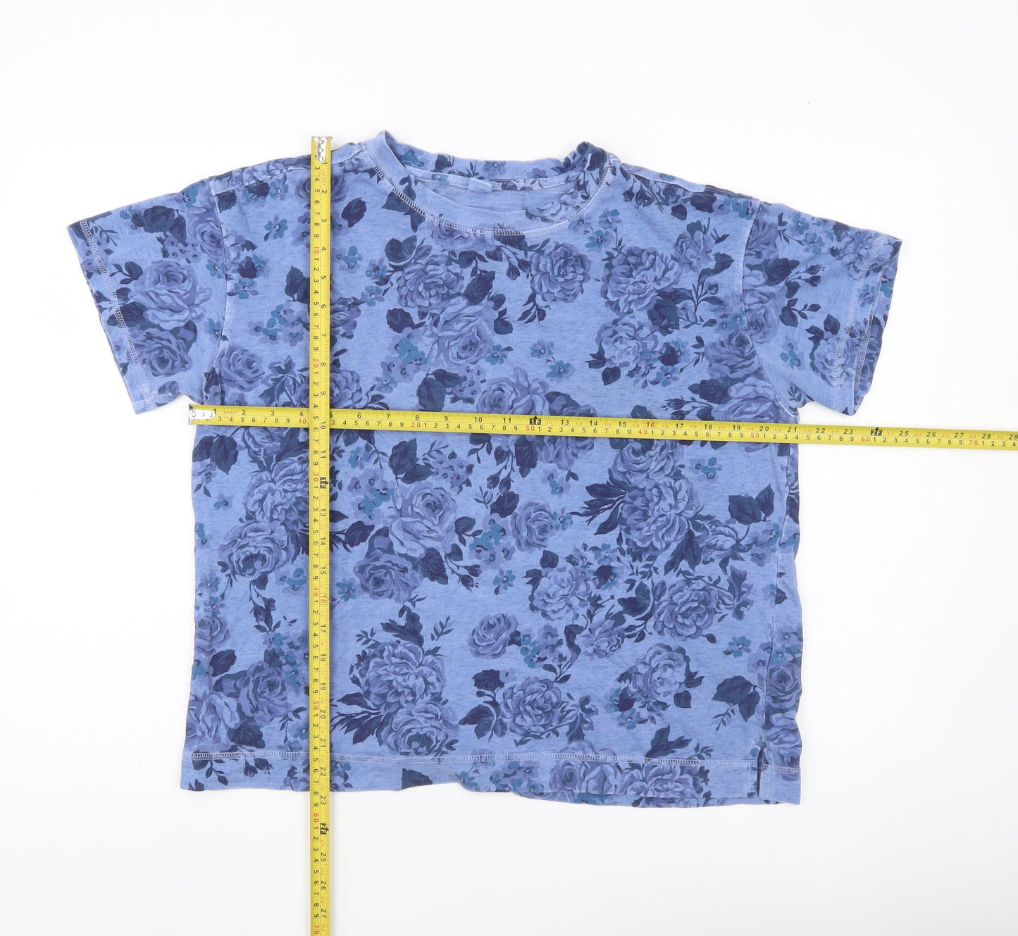 Old Navy Women’s Blue Floral Cotton T-Shirt Size M Short Sleeve